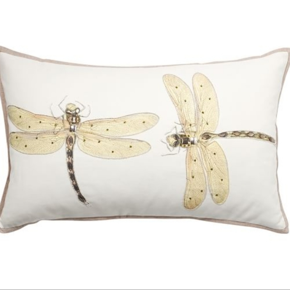 RARE! Pottery Barn Embroidered and Beaded Dragonfly Pillowcover